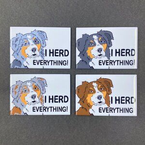 Australian Shepherd Dog Magnet Handmade Pet Portrait Art Decor - 4 Colors Avail
